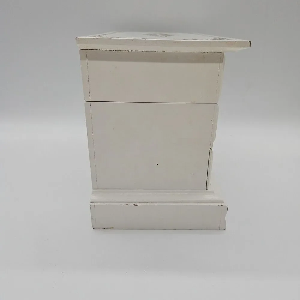 Wooden Jewelry Box White And Gold Filigree Velvet Lined